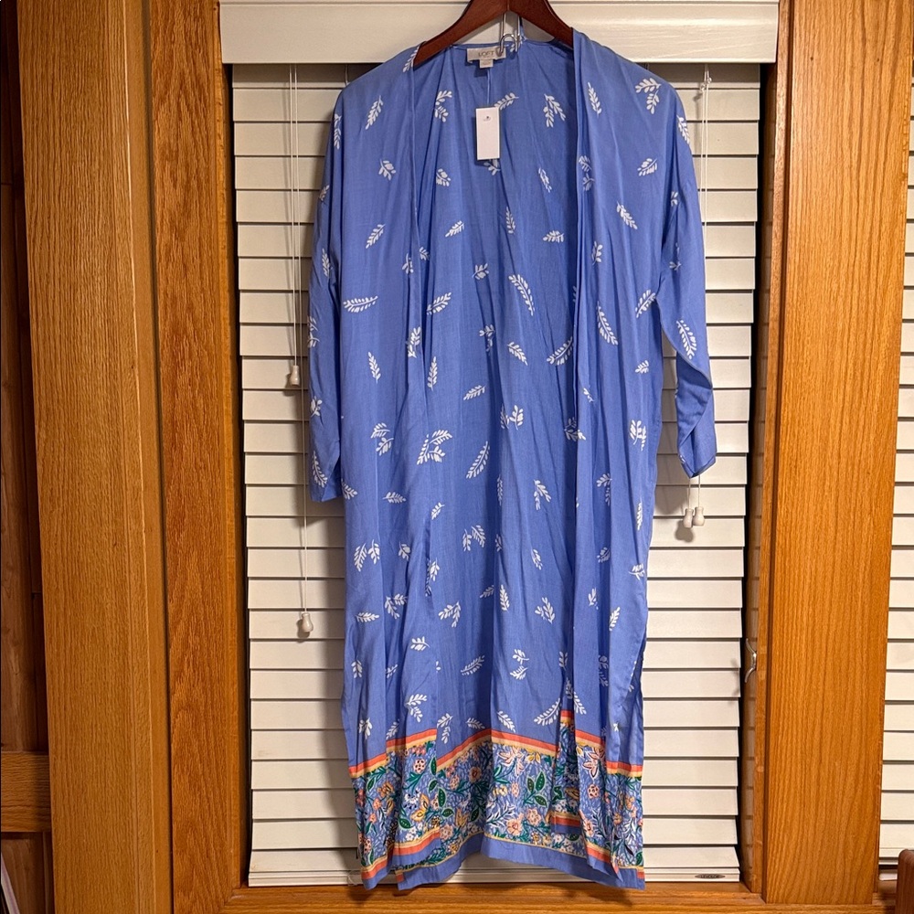 LOFT Blue Kimono with Floral Hem.  NWT.